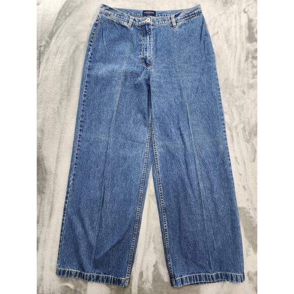 Vintage 90s Ann Taylor High Rise Wide Leg Jeans Size 12 Blue Medium Wash Baggy - Picture 1 of 8